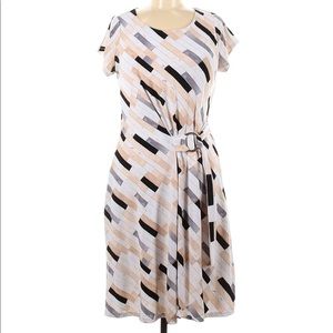 ❤️ CATO Belted Multi Color Neutral Geometric Pattern Dress